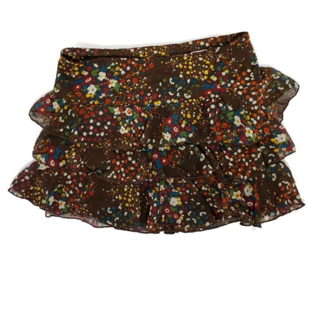 Xhilaration brown ruffle flower mini skirt